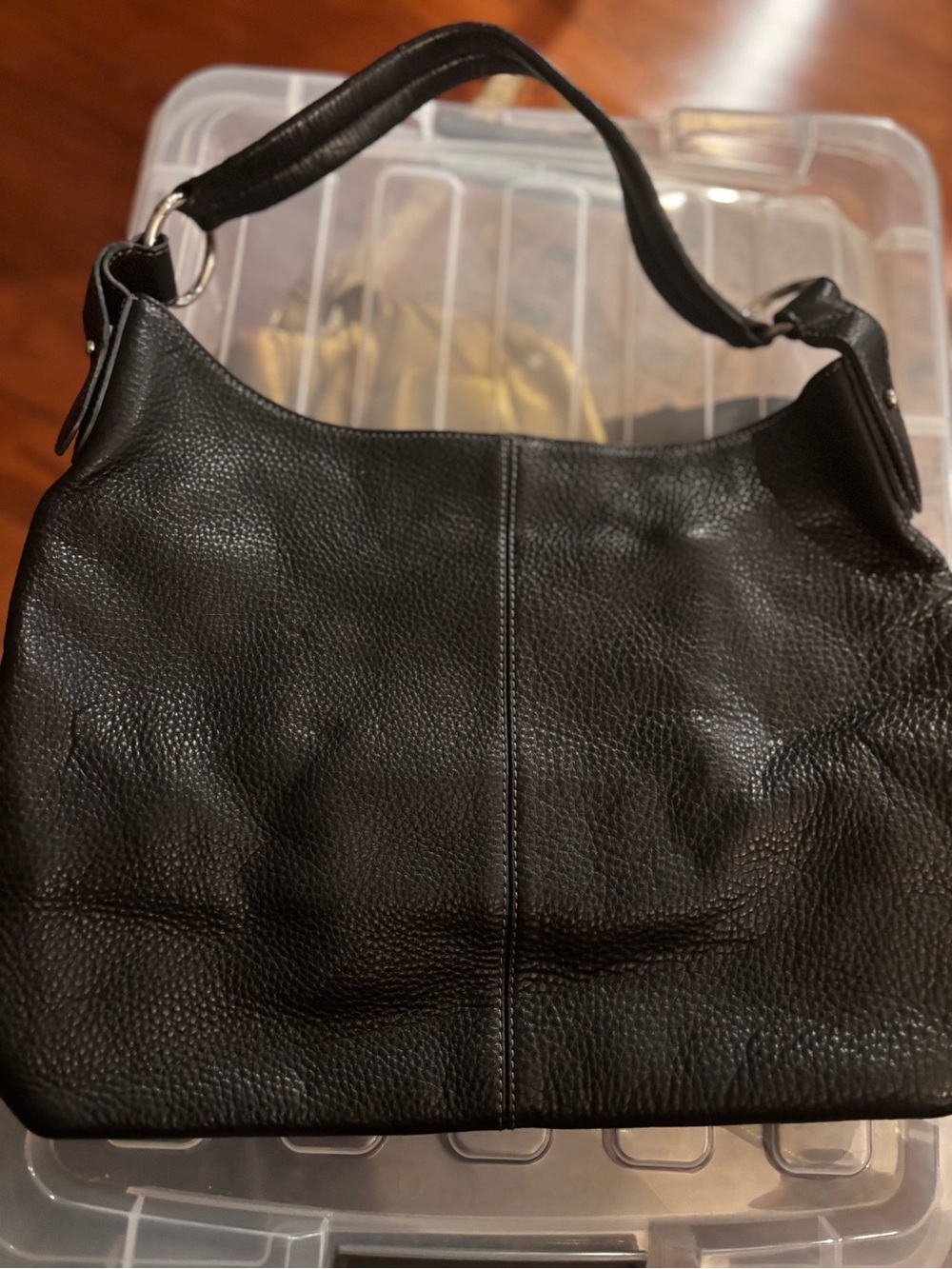 Talbots Black Leather Hobo Bag with Silver Logo Plate